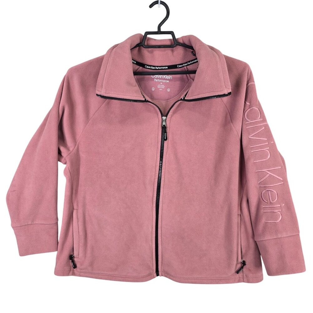 Womens Calvin Klein Performance Pink Fleece Full Zip Jacket Polyester Size 1X